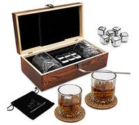 Whiskey Gift Sets for Men,Whisky Glass Set of 2,Stainless Steel Whisky Reusable Ice Stone Cubes,Gift for Christmas,Thanksgiving,Father‘s Day