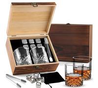 Whiskey Gift Sets for Men with 2 Premium Crystal Glasses and 6 Whiskey Stones in Wooden Box, Whisky Glass Set of 2 with Tongs and Velvet Bag, Birthday Gift for Dad Husband, Personalised Gift Set