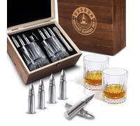Whiskey Gifts for Men - Whiskey Glasses Set with 6 Stainless Steel Bullet Whiskey Stones, 2 Old Fashioned Glasses, Wooden Bourbon Gift Box, Premium Barware Gift Set