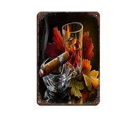 Whiskey Glass And Cigar Tin Sign Vintage Metal Pub Club Cafe Bar Home Wall Art Decoration Poster Retro 8x12inch(20x30cm)