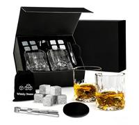 Whiskey Glass Gift Set, Engraved Rocks Glasses with Coasters and 8 Whisky Stones, Heavy Bottom Tumbler for Bourbon Scotch Cocktails, Gift Box for Men Dad Husband Birthday Father‘s Day