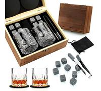 Whiskey Glass Gift Set of 2, Whiskey Stones, Whiskey Gift Sets for Men, 8 Whisky Stones 2 Crystal Whisky Glasses Wooden Box Present, Birthday Gifts for Men, Dad, Husband Valentine’s Day/Father’s Day