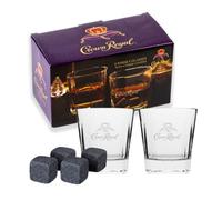 Whiskey Glasses Set of 2 Crown Royal Whiskey Glass and Stone Set 2 Scotch Glasses and 4 Unique Chilling Granite Rocks | Whiskey Stone Gift Set for Men Compatible