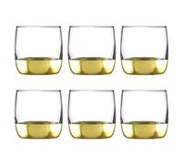 Whiskey Glasses Set of 6 with Gold Rim for Men or Women, Dad, Granddad Gift Set - Round Bottom Modern Design - 250ml (Golden Bottom)