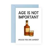 Whiskey Joke Birthday Card for Him - Age Is Not Important Unless You Are Whiskey - Greeting Card for Dad, Husband, Uncle, Brother, BFF, Bestie, Friend, Men - Comes with Stickers