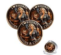 Whiskey Lover Commemorative Coin, Naughty Pin-Up Girl Double Sided Challenge Coin, Bad Attitude Whiskey Coins - Vintage Pin-Up Novelty Bar Coins for Cigar Lovers Men Collectors (3pcs)