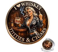 Whiskey Lover Commemorative Coin, Naughty Pin-Up Girl Double Sided Challenge Coin, Bad Attitude Whiskey Coins - Vintage Pin-Up Novelty Bar Coins for Cigar Lovers Men Collectors (1pc)