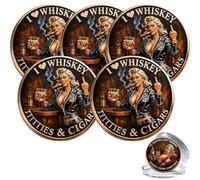 Whiskey Lover Commemorative Coin, Naughty Pin-Up Girl Double Sided Challenge Coin, Bad Attitude Whiskey Coins - Vintage Pin-Up Novelty Bar Coins for Cigar Lovers Men Collectors (5pcs)