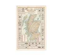 Whiskey Map of Scotland Vintage Scotch Poster Bedroom Canvas Decor Print Wall Art Office Room Aesthetic Decor Gift Unframe 20x30inch(50x75cm)
