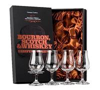 Whiskey, Scotch, Bourbon Tasting Glasses | Set of 4 Crystal Snifters | Professional 120 ml Tulip Shaped Nosing Copitas with Short Stem | Small Stemmed Gift Sniffers for Sipping Neat Liquor
