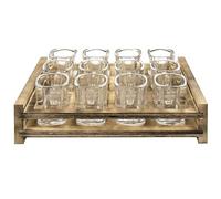 Whiskey Shot Display Tray - Slotted Holder Rack, Twelve Square Liquor Glass Server, Vintage Drink Showcase | Stylish Beverage Centerpiece for Reception Banquet Gathering Bistro Lounge