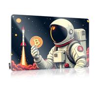 Whiskey Signs For Home Bar Astronaut Holding Bitcoin Symbol With Rocket Launching In Background. Tin Sign Men Decor Pool Zone Tin Sign(30X40CM)