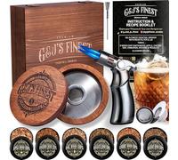 Whiskey Smoker Kit | Cocktail Smoker Kit| Bourbon Smoker Kit| Old Fashioned Smoker Kit with Quad Flame Torch, 6 Wood Chips & Wooden Box for Smoking Drinks| Whiskey Gift for Men (No Butane Incl.)