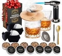Whiskey Smoker Kit - Cocktail Smoker Kit with Torch, 2 Whiskey Glasses, 2 Ice Ball Makers, 6 Flavors Wood Chips - Old Fashioned Smokers - Bourbon Drink Smoking Set - Whiskey Accessories Gifts for Men