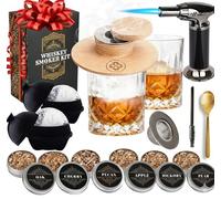 Whiskey Smoker Kit - Cocktail Smoker Kit with Torch, 2 Whiskey Glasses, 2 Ice Ball Makers, 6 Flavors Wood Chips - Old Fashioned Smokers - Bourbon Drink Smoking Set - Whiskey Accessories Gifts for Men