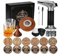 Whiskey Smoker Kit with Torch - 6 Flavors Wood Chips, 2 Glasses, 6 Stones, Cocktail Smoker Infuser Kit, Old Fashioned Drink, Birthday Bourbon Whiskey Gifts for Men, Dad(No Butane)