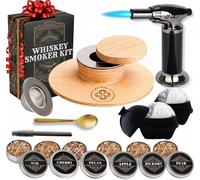 Whiskey Smoker Kit with Torch, Custom Top, 2 Ice Ball Makers, 6 Flavours Wood Chips - Cocktail Drink Smoking Kit - Whiskey Gift Sets for Men