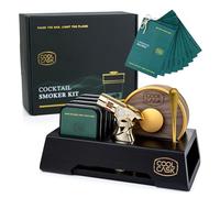 Whiskey Smoker Kit with Torch, Stand & 4 Wood Chip Flavours, Cocktail Smoker Kits, Infuser, Cocktail Smoker with Torch, Without Butane, Bourbon Gift Set for Men, Dad, Husband - Gold