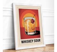Whiskey Sour Cocktail Art Deco Framed Wall Art Print A1 (84.1×59.4cm) White, Wall Decor for Living Room, Bedroom, Office & Home, Ready to Hang, Art Gift