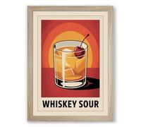 Whiskey Sour Cocktail Art Deco Framed Wall Art Print A2 (59.4×42cm) Oak, Wall Decor for Living Room, Bedroom, Office & Home, Ready to Hang, Art Gift
