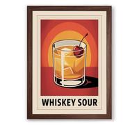 Whiskey Sour Cocktail Art Deco Framed Wall Art Print A2 (59.4×42cm) Walnut, Wall Decor for Living Room, Bedroom, Office & Home, Ready to Hang, Art Gift