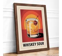 Whiskey Sour Cocktail Art Deco Framed Wall Art Print A3 (42×29.7cm) Walnut, Wall Decor for Living Room, Bedroom, Office & Home, Ready to Hang, Art Gift