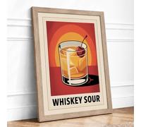Whiskey Sour Cocktail Art Deco Framed Wall Art Print A4 (29.7×21cm) Oak, Wall Decor for Living Room, Bedroom, Office & Home, Ready to Hang, Art Gift