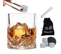 Whiskey Stone Chill Set,Bourbon Whiskey Glasses Set | Reusable Stones Whisky Glasses with Tongs Set for Men Dad Father, Whiskey Set with Wooden Box