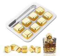 Whiskey Stone Gifts Set,Reusable Metal Ice Cubes, Stainless Steel Whisky Stones with Silica Gel Ice Clip, for Whiskey Wine Gin Drinks, Gift for Boyfriend and Mens Gifts, 8 Pieces, Gold