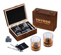 Whiskey Stones and Glasses Gift Set for Men - 8 Whisky Scotch Bourbon Chilling Stones, 2 Whiskey Glasses in Wooden Box - Father's Day/Christmas/Birthday Gift/Present for Father Dad Boyfriend
