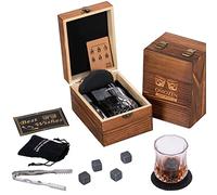 Whiskey Stones and Whisky Glass Gift Set for Men - 4 Whiskey Chilling Rocks - 1 Whiskey Scotch Bourbon Glass - Fathers Day Present for Him Boyfriend Dad Husband