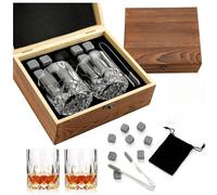 Whiskey Stones Gift Set 9PCS in Luxury Wooden Gift Box Gifts Pouch for Men Keep Bourbon Whiskey Scotch Chilled Perfect for Dad Christmas Stocking Filler Birthday By Ember Edge (Set 3)