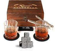 Whiskey Stones Gift Set for Men Dad Father’s Day Whiskey Glasses Set 2 Bourbon Glasses 8 Granite Chilling Rocks with Tongs Perfect for House Warming Anniversary Birthday for Men