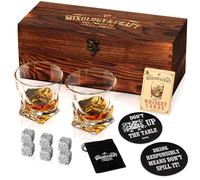 Whiskey Stones Gift Set for Men | Whiskey Glass and Stones Set with Wooden Box, 6 Granite Whiskey Rocks Chilling Stones and 10oz Whiskey Glasses | Whiskey Lovers Gifts For Men, Dad, Husband, Boyfriend