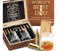 Whiskey Stones & Glasses Gift Set for Dad from Daughter Son Wife, 2 Whiskey Glasses and 6 Chilling Stone Gifts for Men Daddy Grandad Step Dad, Whisky Gifts for Fathers Day