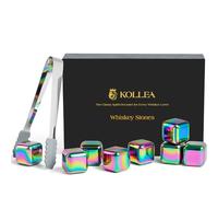 Whiskey Stones, Kollea 8 Pack Stainless Steel Whiskey Chilling Rocks, Reusable Ice Cube for Drinking, Mens Stocking Stuffers for Him, 8PCS Multicolor
