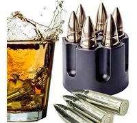Whiskey Stones Large 6 Laser Engraved Stainless Steel Silver Chillers with Revolver Barrel Base Reusable Chilling Rocks Stone Ice Cubes Birth Day Gift Set for Father's Day, Military Man