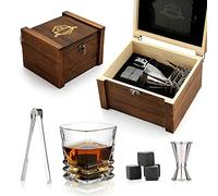 Whiskey Stones, Whiskey Glass Gift Set whiskey gift sets for men 1 Whiskey Glasses in Wooden Box, Father's Day/Christmas/Birthday Gift/Present for Father Dad Boyfriend (Inclined Glass)
