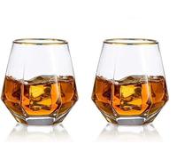 Whiskey Tumbler Glass, Diamond Whiskey Glasses Set of 2, Water Juice Tumbler Tilted Scotch Glass 300ml, Glassware for Bourbon/Rum/Bar Tumbler, Birthday Christmas Anniversary Wedding Gift for Men