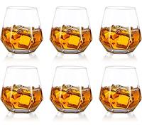 Whiskey Tumbler Glass, Diamond Whiskey Glasses Set of 6, Water Juice Tumbler Tilted Scotch Glass 300ml, Glassware for Bourbon/Rum/Bar Tumbler, Birthday Christmas Anniversary Wedding Gift for Men