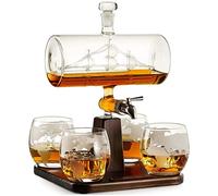 Whiskey & Wine Decanter with Antique Ship - The Wine Savant Ship Decanter Set with 4 Globe Glasses, Drink Dispenser for Wine, Whiskey Decan, Liquor Decanter, Scotch, Rum and Liquor or Spirits 1000ml