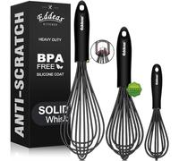 Whisks For Cooking - 500 °F Heat Resistant Silicone Whisk, Heavy Duty 7",9"&11inch Non-Scratch Balloon Kitchen Wisk tool Set, for cooking Wisking, Blending, Beating, Stirring, 3 Piece Black