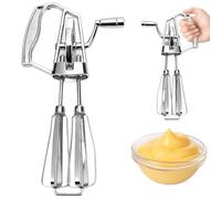 Whisks, Hand Crank Egg Beater Stainless Steel Rotary Egg Whisk Double Head Handheld Mixer with Crank Portable Kitchen Cooking Tool for Houseld Camping Sliver Small