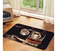 Whisky and Cigar Dog Food Mats for Floors, 16x24 Inch Non-Slip Super Absorbent Pet Food Mat, Dishwasher Dog Mat for Food and Water, Cute Rubber Quick Dry Pet Feeding Mat for Dogs Puppy Cats