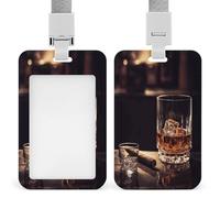 Whisky and Cigar Id Badge Holder with Breakaway Lanyard Abs Plastic Name Tag Holder Vertical Clear Front Window Push Slide Card Protector Gift for NurseTeacher Office Staff & Events