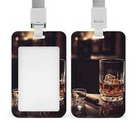 Whisky and Cigar Id Badge Holder with Lanyard, Clear Vertical Card Protector Waterproof, Breakaway Safety Neck Strap, Heavy Duty Name Tag Holder for Nurse Teacher Officer Staff Women Men