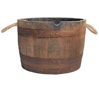 Whisky Barrel Half Wine Barrel Oak Plants Flowers Pot Olive Tree Palm (Oiled, with Sturdy Holding Loops)