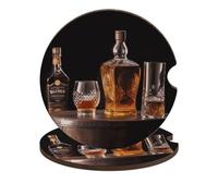 Whisky Beer Pictures Car Coasters 2 Pack Universal Non-Slip Drink Cup Coasters with Cork Base and Finger Notch Car Accessories for Women Men