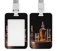 Whisky Beer Pictures Id Badge Holder with Breakaway Lanyard Abs Plastic Name Tag Holder Vertical Clear Front Window Push Slide Card Protector Gift for NurseTeacher Office Staff & Events