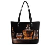 Whisky Beer Pictures Tote Bag Large Soft Leather Purse with Zipper Lightweight Ladies Shoulder Handbag